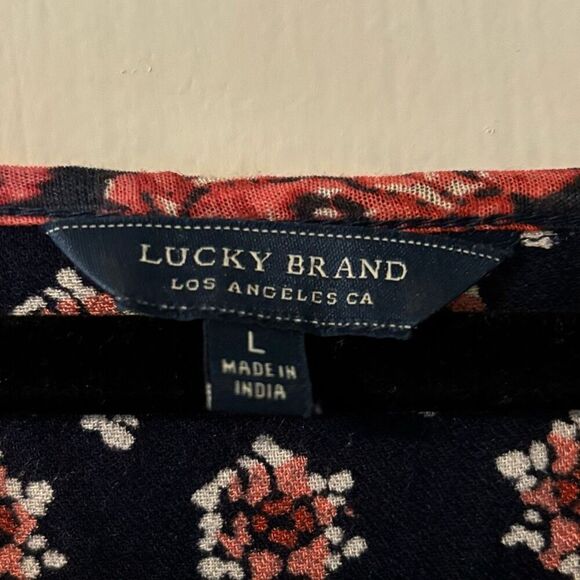 Lucky Brand L boho print wide boat neck soft rayon knit back vent top - Picture 7 of 11